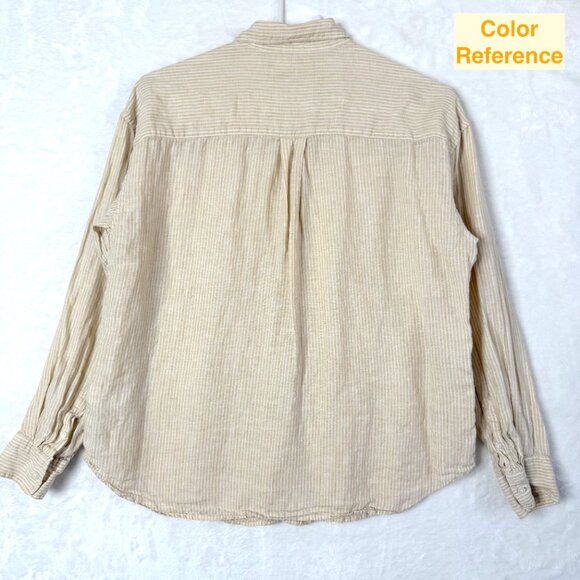 Uniqlo Linen Striped Button Up Blouse Shirt Womens M Yellow - Picture 3 of 7
